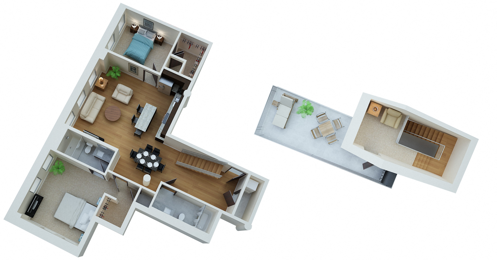 Floor plan for 2 beds, 2 baths, 1514 sqft